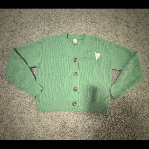 A New Day Green Cardigan Sweater with V-Neck and Ribbed Texture - Picture 1 of 1